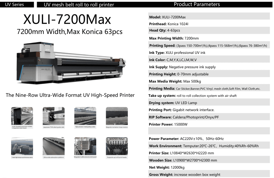 XULI-7200Max 7.2m Super Wide UV Mesh Belt Printer
